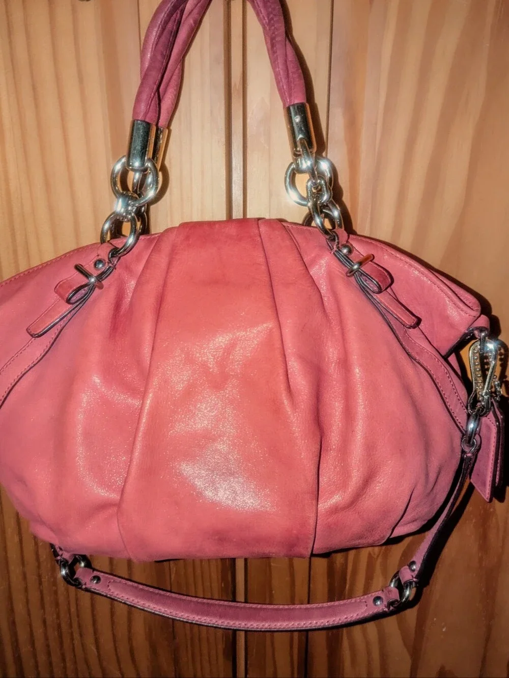 Coach Madison  Sophia Pleated Pink Leather Shoulder Satchel F22563